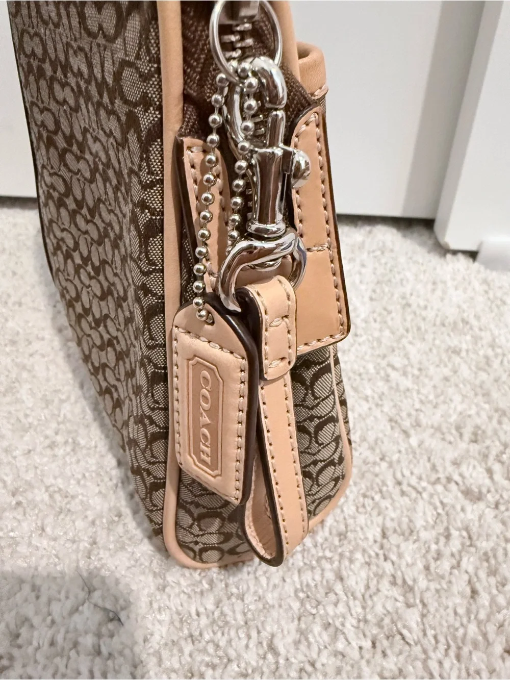 Coach Tan and Brown Signature Makeup Bag